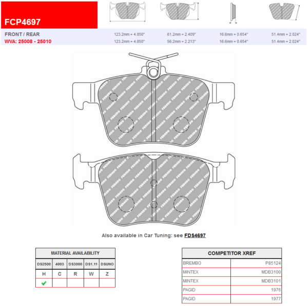 Ferodo Racing Rear Brake Pads DS2500 FCP4697 New