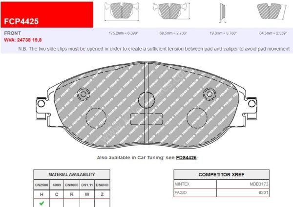 Ferodo Racing Front DS2500 Brake Pads Golf 7R S3 8v Cupra 5f FCP4425 New