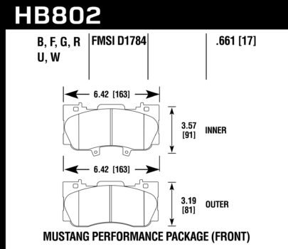 Front Hawk Performance Brake Pads HB802B.661 Ford Mustang 2.3 Turbo HPS 5.0