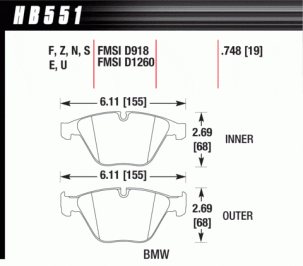 Front BMW M3 E90 Hawk Performance Brake Pads HB551B.748 HPS 5.0