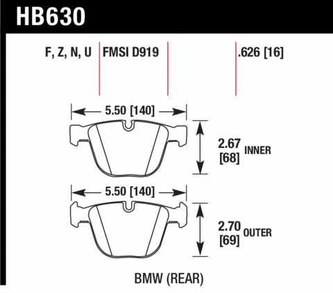 Rear BMW M3 E90 Hawk Performance Brake Pads HB630B.626 HPS 5.0