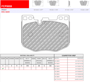 Front Ferodo Racing DS2500 Brake Pads FCP5055H BMW G20 G29 G30 G12 G01 Toyota Supra 3.0