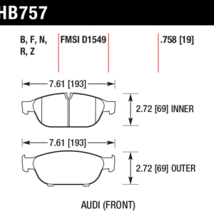 Front Hawk Performance HB757B.758 Brake Pads HPS 5.0 Audi A6 4G BiTdi 356x34mm