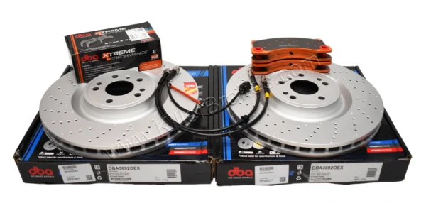 Front Brembo 6pot Brake Kit 375x36mm DBA3692OEX Drilled Brake Discs DBA Xtreme Brake pads