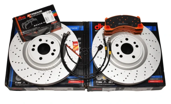 Front Brembo 6pot Brake Kit 375x36mm DBA3692OEX Drilled Brake Discs DBA Xtreme Brake pads