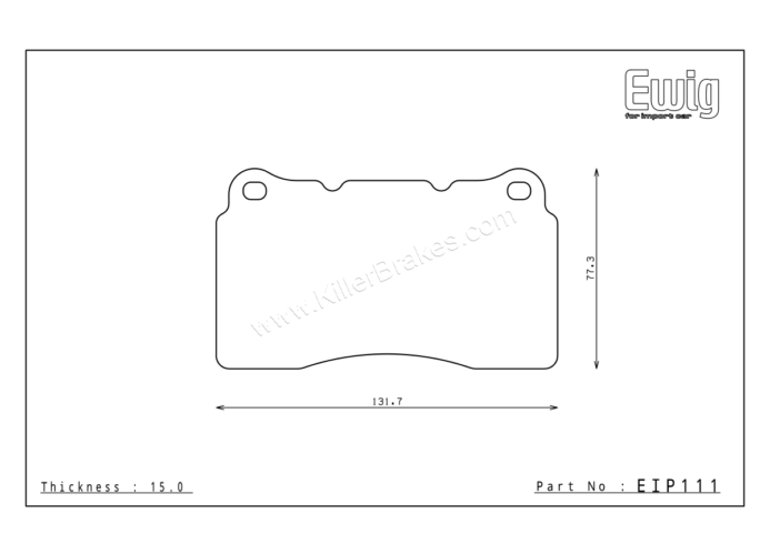 Endless EIP111 brake pad shape technical drawing