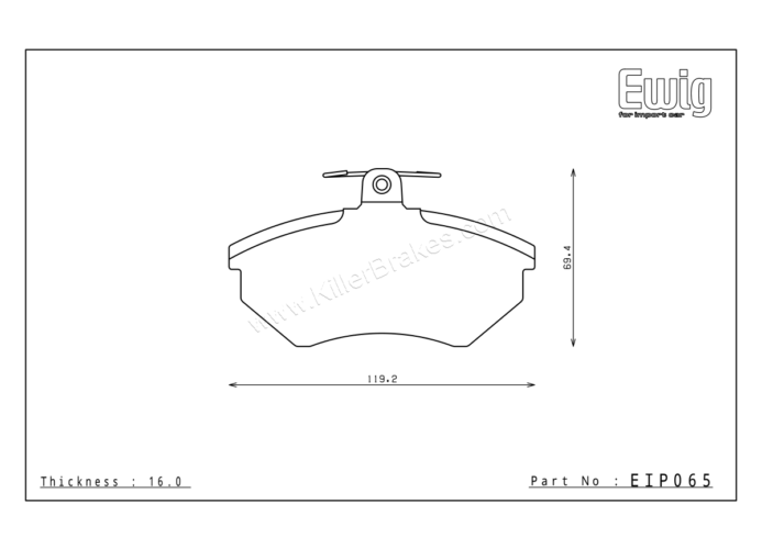 Endless EIP065 brake pad shape technical drawing