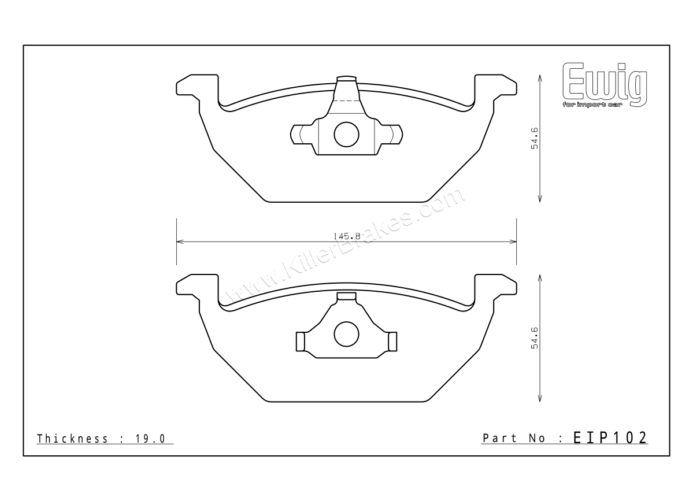 Endless EIP102 brake pad shape technical drawing
