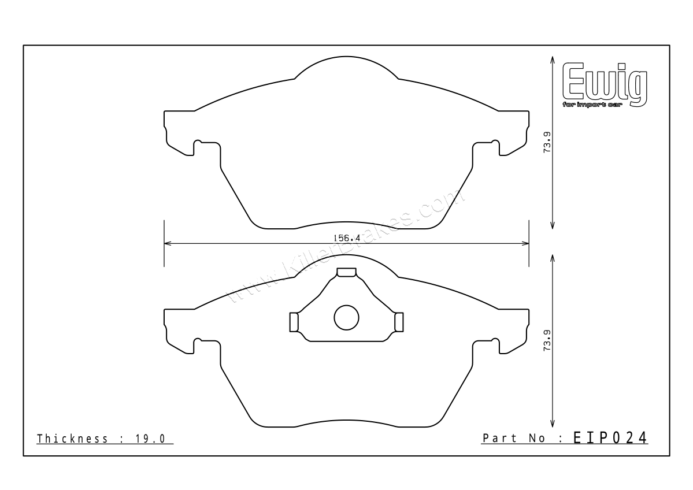 Endless EIP024 brake pad shape technical drawing