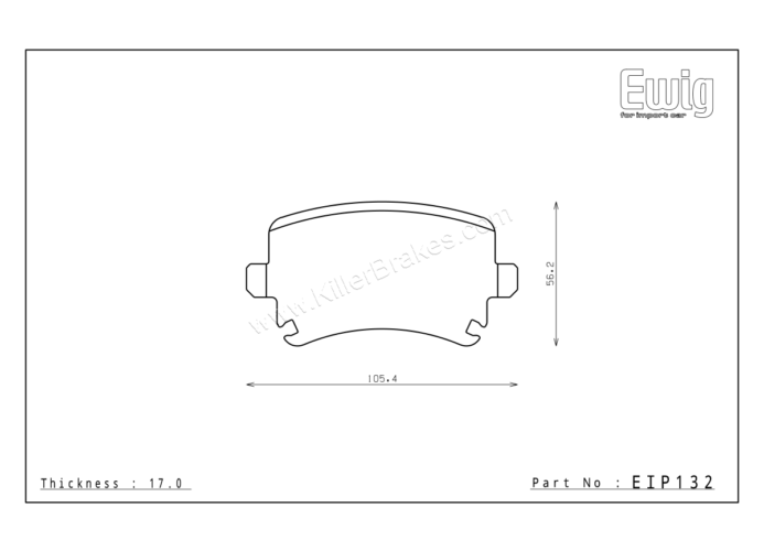 Endless EIP132 brake pad shape technical drawing